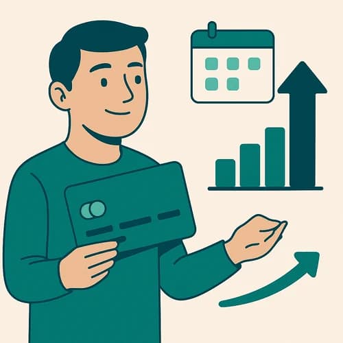 A boy showing stats of credit card paying off