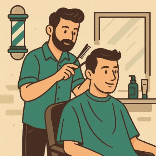 A barber is engaged in cutting the hair of their client