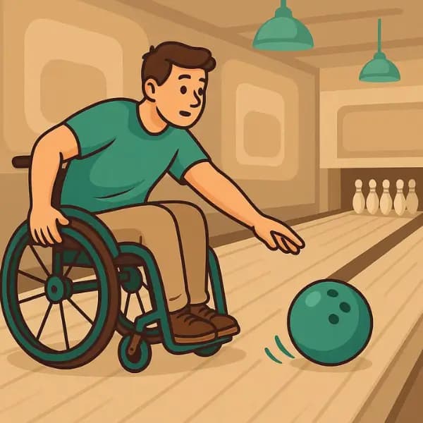 A handicap person is bowling