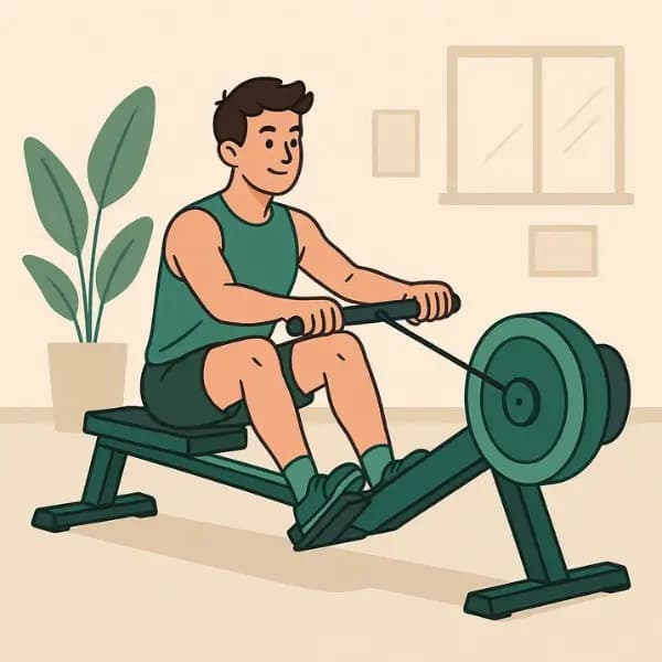 A boyin rowing a machine for calories burn
