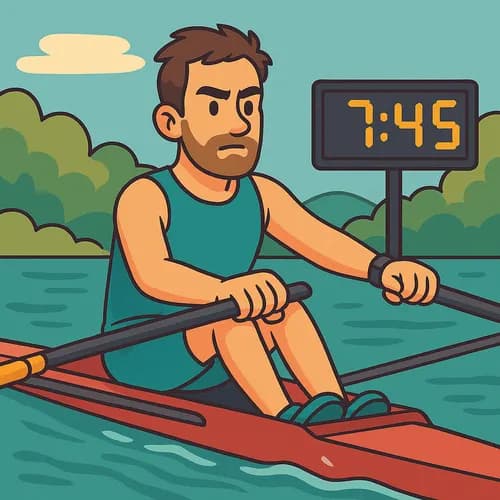 Rower in teal with timer for rowing split calculator