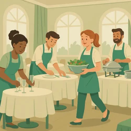 A catering staff is preparing for a event