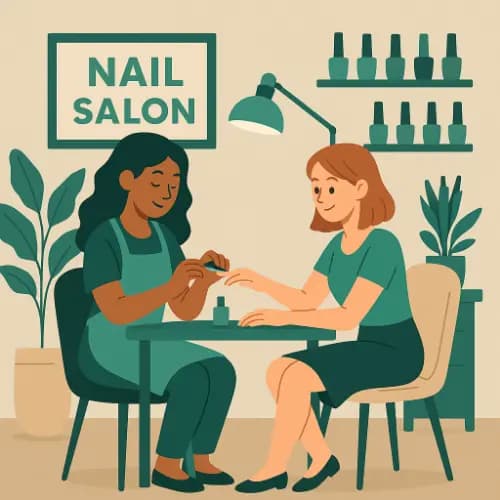 A nail manicurist is grooming a lady's nails