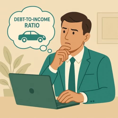 Person calculating debt-to-income ratio to buy a car