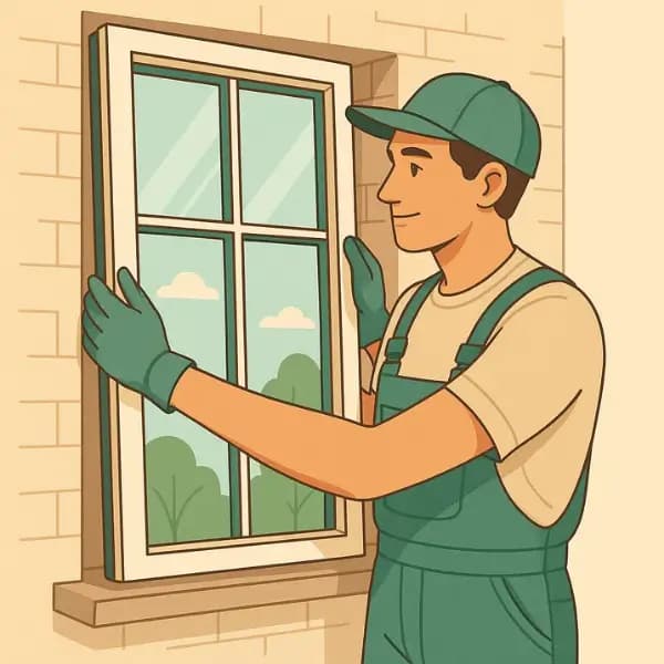 A worker is installing a new window