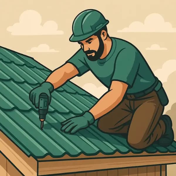 A labor is installing metal roof