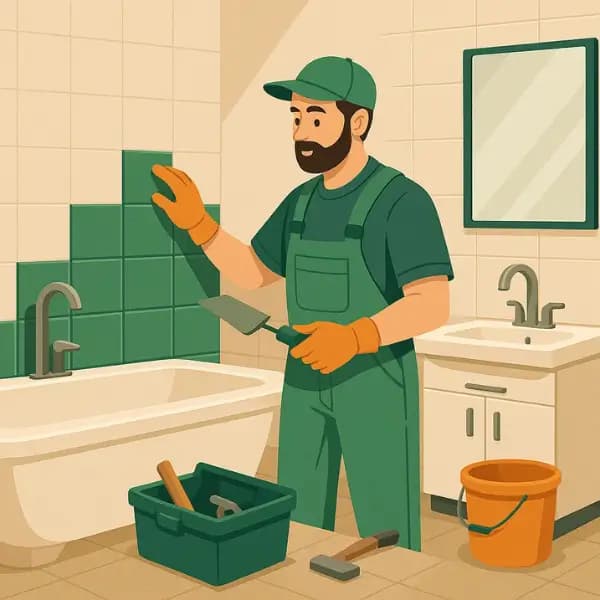 A worker is remodeling bathroom