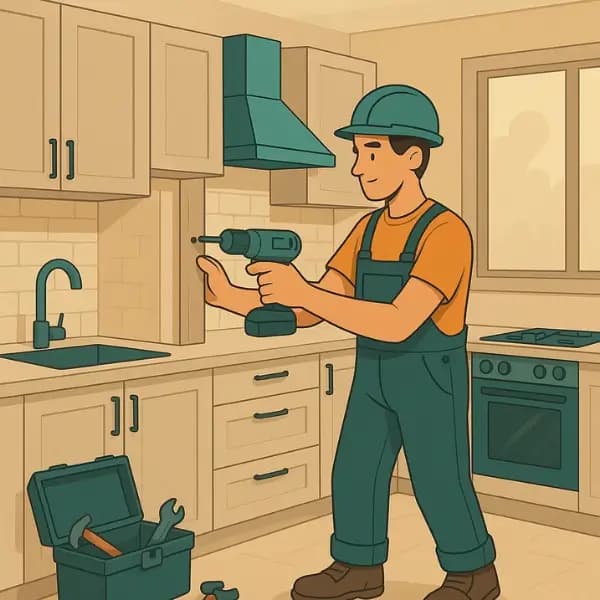 A worker remodeling kitchen