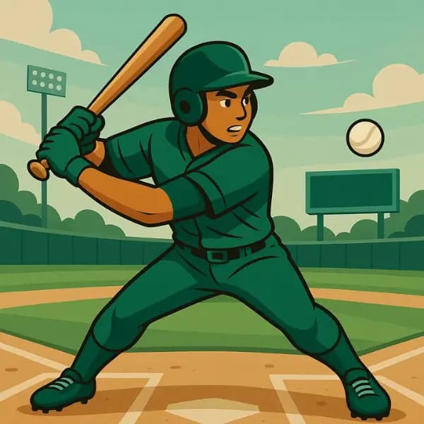 A baseball player is hitting a ball