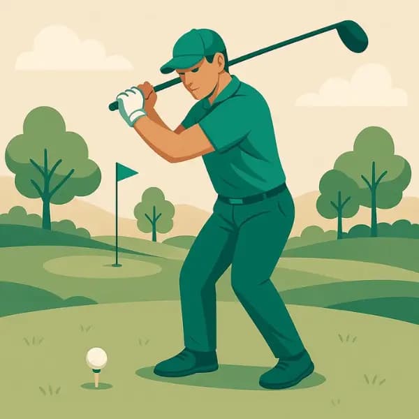 Golf player is hitting the ball