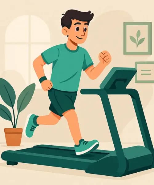 A boy is running on a treadmill