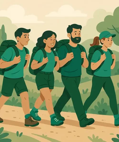 A group of people are rucking