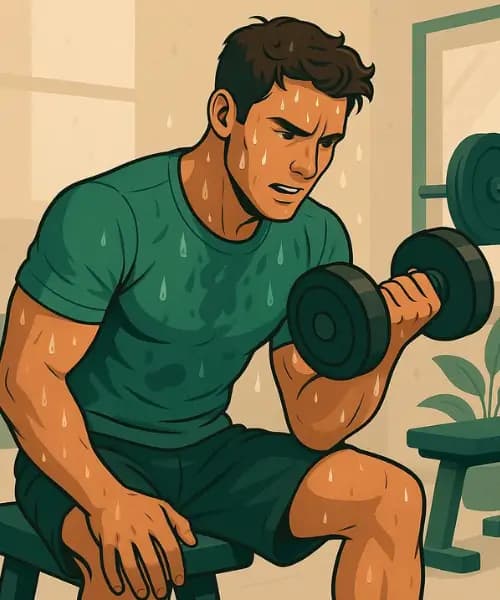 A man working out and sweating heavily