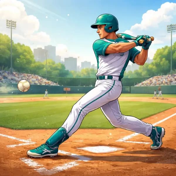 A baseball player is hitting the ball