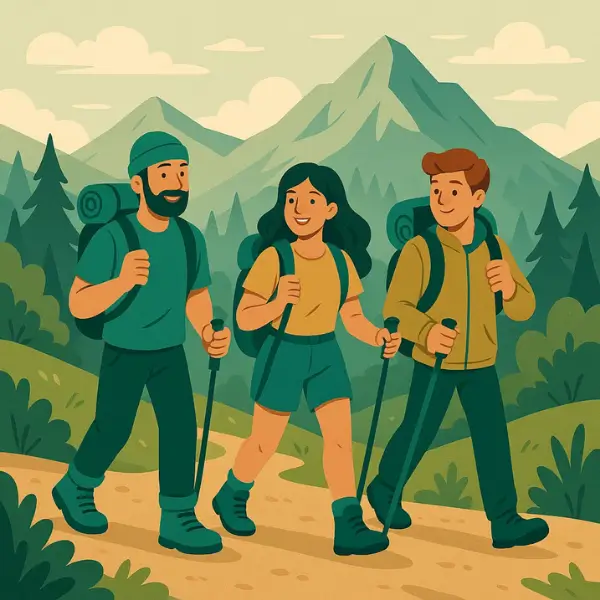 3 friends hiking on mountain