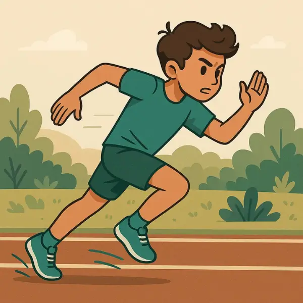 A boying is running at sprint.